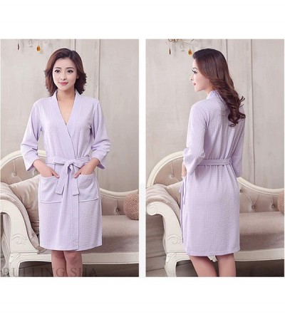 Robes Summer Men's and Women's Thin ice Silk Bathrobe Medium Length Seven Sleeve Nightgown - Purple-women - CU1934S50CR $28.12