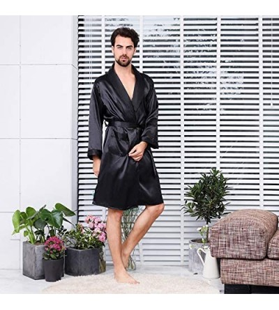 Robes Men Black Satin Silk Summer Sleepwear Japanese Kimono Yukata Knee Length Bathrobes - Style B - CZ197WLO9SY $36.74