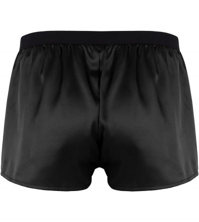 Boxer Briefs Men's Silk Shorts Frilly Satin Trunk Boxer Briefs Loose Crossdress Underwear - Black - CB18GNYC5QO $13.76