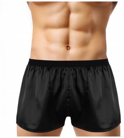 Boxer Briefs Men's Silk Shorts Frilly Satin Trunk Boxer Briefs Loose Crossdress Underwear - Black - CB18GNYC5QO $13.76