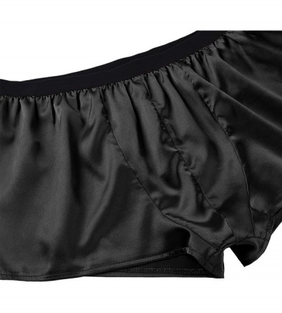 Boxer Briefs Men's Silk Shorts Frilly Satin Trunk Boxer Briefs Loose Crossdress Underwear - Black - CB18GNYC5QO $13.76