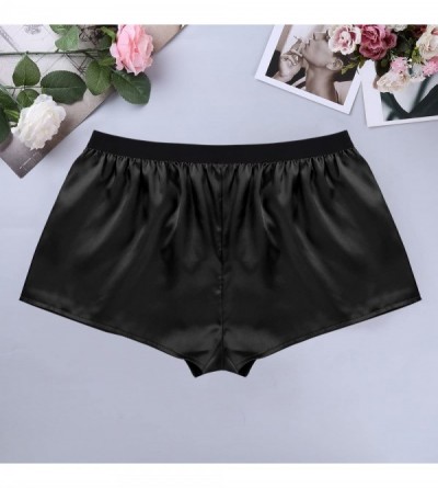 Boxer Briefs Men's Silk Shorts Frilly Satin Trunk Boxer Briefs Loose Crossdress Underwear - Black - CB18GNYC5QO $13.76