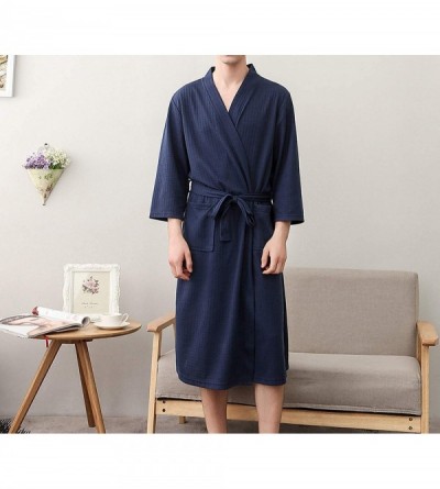 Robes Summer Bathrobe Sleepwear Autumn Casual Robes Men Cotton Three Quarter Sleeve Nightgown Male Kimono Sleep Gown - Hot Pi...