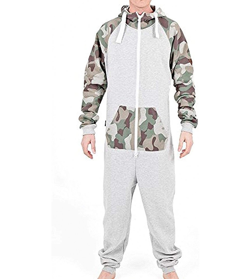 Sleep Sets Mens Aztec Printed Onesie Adult Hooded Jumpsuit Unisex One Piece Non Footed Pajamas - Half Camo - CV11M4EC3JD $35.85