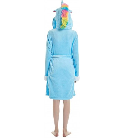 Robes Unisex Adult Bathrobe Hooded Animal Robe Fleece Cosplay Costume Plush Robe - Blue Unicorn - CN18ZQ82EYU $34.07