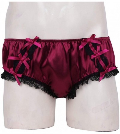 Briefs Men's Ruffled Lace Satin Bikini Briefs Sissy Panties Lingerie Crossdressing Underwear - Wine Red - CN198N0OATC $14.77