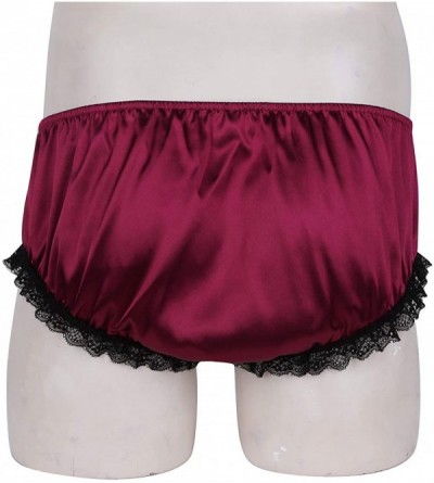 Briefs Men's Ruffled Lace Satin Bikini Briefs Sissy Panties Lingerie Crossdressing Underwear - Wine Red - CN198N0OATC $14.77