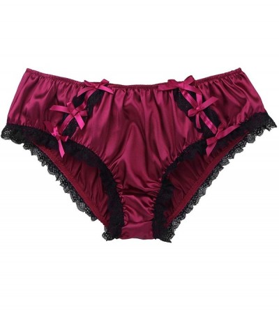 Briefs Men's Ruffled Lace Satin Bikini Briefs Sissy Panties Lingerie Crossdressing Underwear - Wine Red - CN198N0OATC $14.77