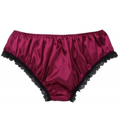 Briefs Men's Ruffled Lace Satin Bikini Briefs Sissy Panties Lingerie Crossdressing Underwear - Wine Red - CN198N0OATC $14.77