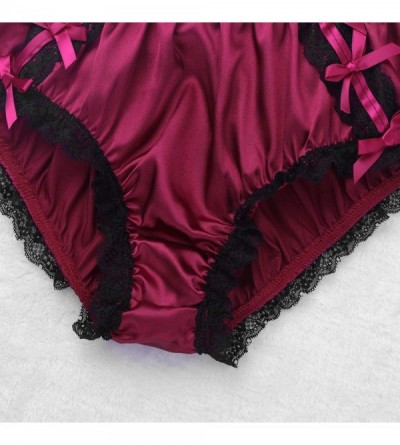 Briefs Men's Ruffled Lace Satin Bikini Briefs Sissy Panties Lingerie Crossdressing Underwear - Wine Red - CN198N0OATC $14.77