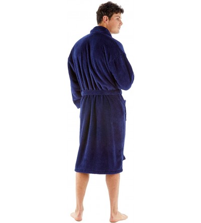 Robes Men's Robe Microfiber Plush Fleece Bathrobe - Navy - Shawl - CP18A0M33XS $35.08