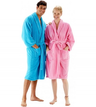 Robes Men's Robe Microfiber Plush Fleece Bathrobe - Navy - Shawl - CP18A0M33XS $35.08