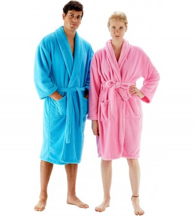 Robes Men's Robe Microfiber Plush Fleece Bathrobe - Navy - Shawl - CP18A0M33XS $35.08