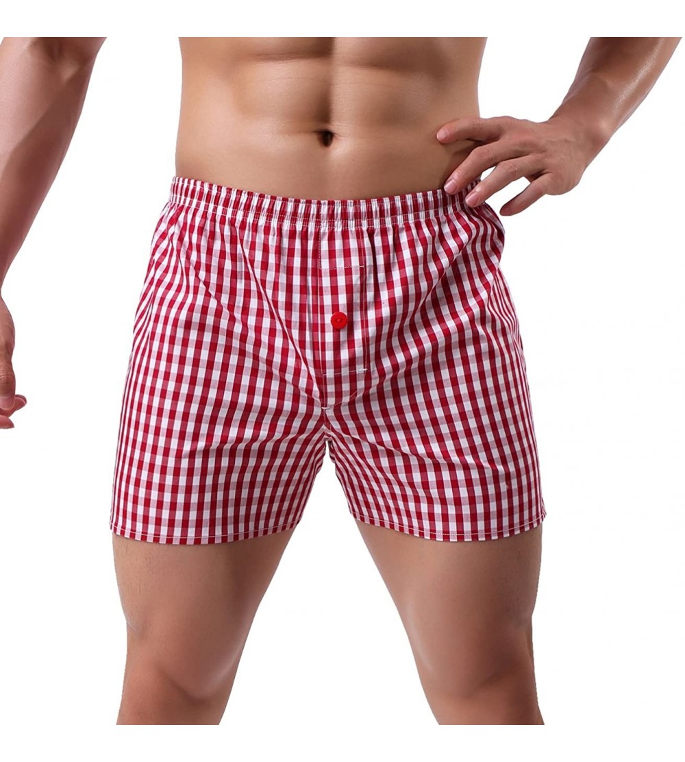 Boxers Men's 100% Cotton Woven Boxers - Red - CB18GKAIEW2 $13.86