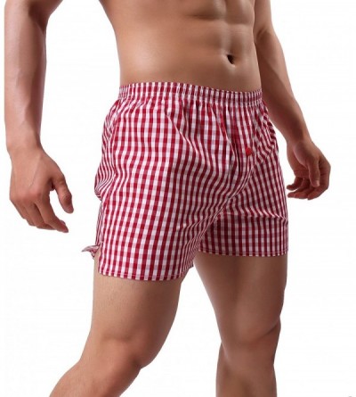 Boxers Men's 100% Cotton Woven Boxers - Red - CB18GKAIEW2 $13.86