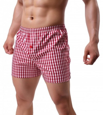 Boxers Men's 100% Cotton Woven Boxers - Red - CB18GKAIEW2 $13.86