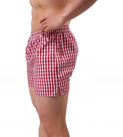 Boxers Men's 100% Cotton Woven Boxers - Red - CB18GKAIEW2 $13.86