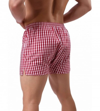 Boxers Men's 100% Cotton Woven Boxers - Red - CB18GKAIEW2 $13.86