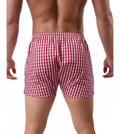 Boxers Men's 100% Cotton Woven Boxers - Red - CB18GKAIEW2 $13.86