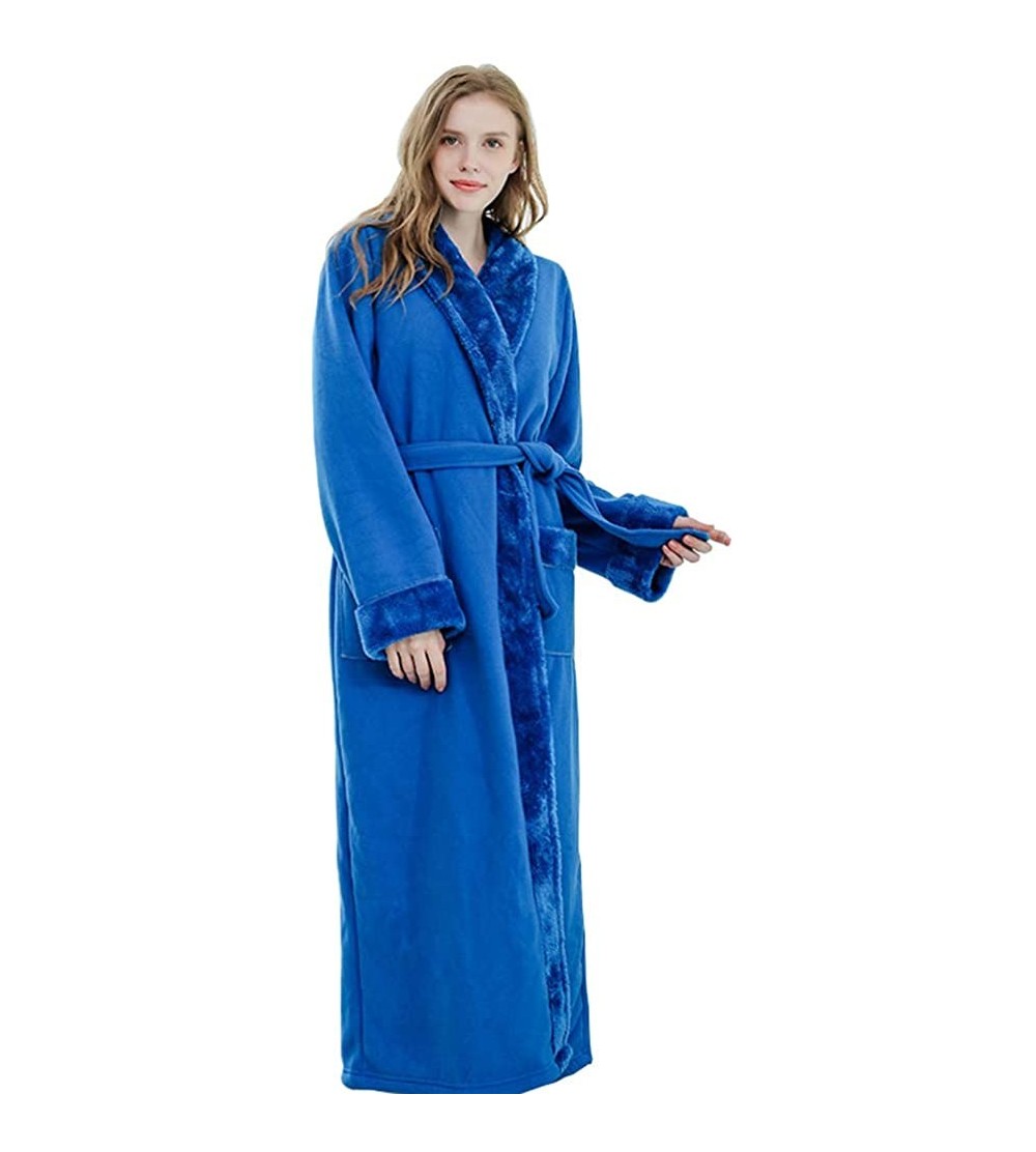 Robes Soft Warm Flannel Kimono Robe for Women Men Couples Maxi Spa Bathrobe - Women Dark Blue - CY18AWHKZR3 $45.09