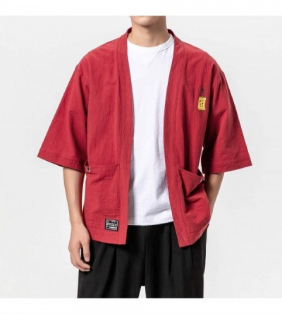 Robes Men's Haori Jacket Kimono Cardigan Noragi Japanese Yukata - R5-red - CX197774DDX $24.94