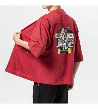 Robes Men's Haori Jacket Kimono Cardigan Noragi Japanese Yukata - R5-red - CX197774DDX $24.94