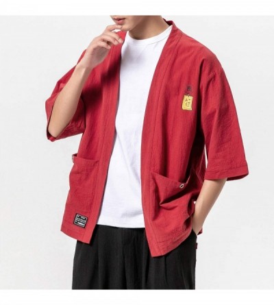 Robes Men's Haori Jacket Kimono Cardigan Noragi Japanese Yukata - R5-red - CX197774DDX $24.94