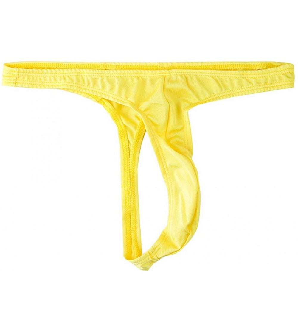 Briefs Men's Sexy Thong Soft Swimsuit Stretch Slim Narrow Single T-Shirt - Yellow - CJ19229LNCH $11.91