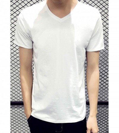 Undershirts Men's Plain Candy Colors V Neck Undershirts Stretch Jersey T-Shirt Cotton Tee - White - CG18M3O4XC2 $15.02