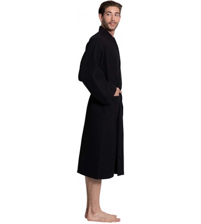 Robes Linen Men's Premium Cotton Blend Lightweight Long Waffle Kimono Bath and Spa Robe - Black - CS18COYS3AU $23.32