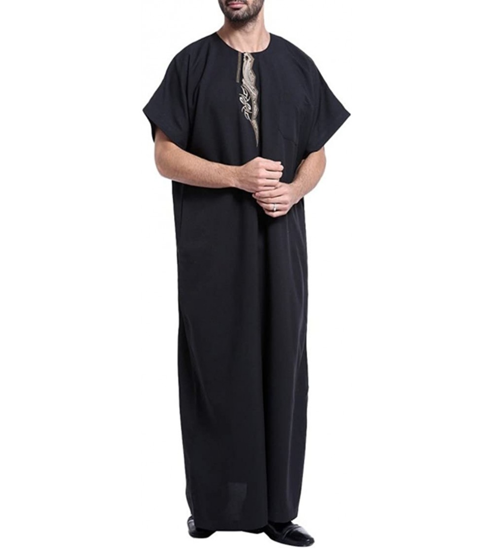 Robes Summer Men's Arab Robe Casual Islamic Male Shirt XXXL - Black - C018EOZ95DU $39.55