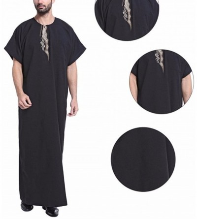 Robes Summer Men's Arab Robe Casual Islamic Male Shirt XXXL - Black - C018EOZ95DU $39.55