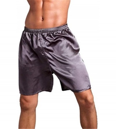 Boxers Men's Satin Boxers Shorts Summer Lounge Underwear Silk Pajamas Shorts Sleepwear Beach Shorts - Grey - CP18Q248O8U $12.86