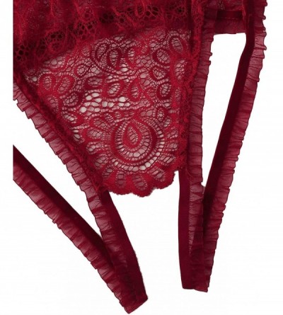 Bras Women's 2 Piece Lace Scalloped Trim Bralette Bra and Panty Lingerie Set - Burgundy-1 - CI18X6AWR05 $16.68