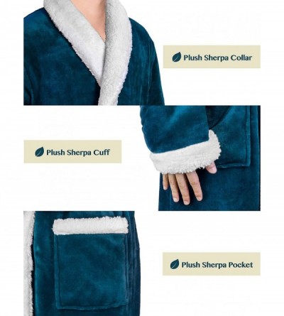 Robes Mens Plush Fleece Robe | Soft- Warm- Spa Bathrobe for Men- Shawl Collar - Sherpa Sea Blue - C318L9ANRKR $25.63