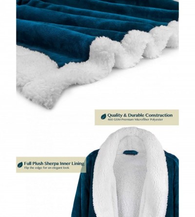 Robes Mens Plush Fleece Robe | Soft- Warm- Spa Bathrobe for Men- Shawl Collar - Sherpa Sea Blue - C318L9ANRKR $25.63