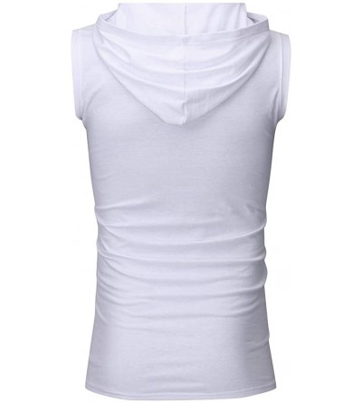 Robes Men's Workout Hooded Tank Tops Bodybuilding Muscle Cut Off T Shirt Sleeveless Gym Hoodies - White D - CI194G22KUA $12.31