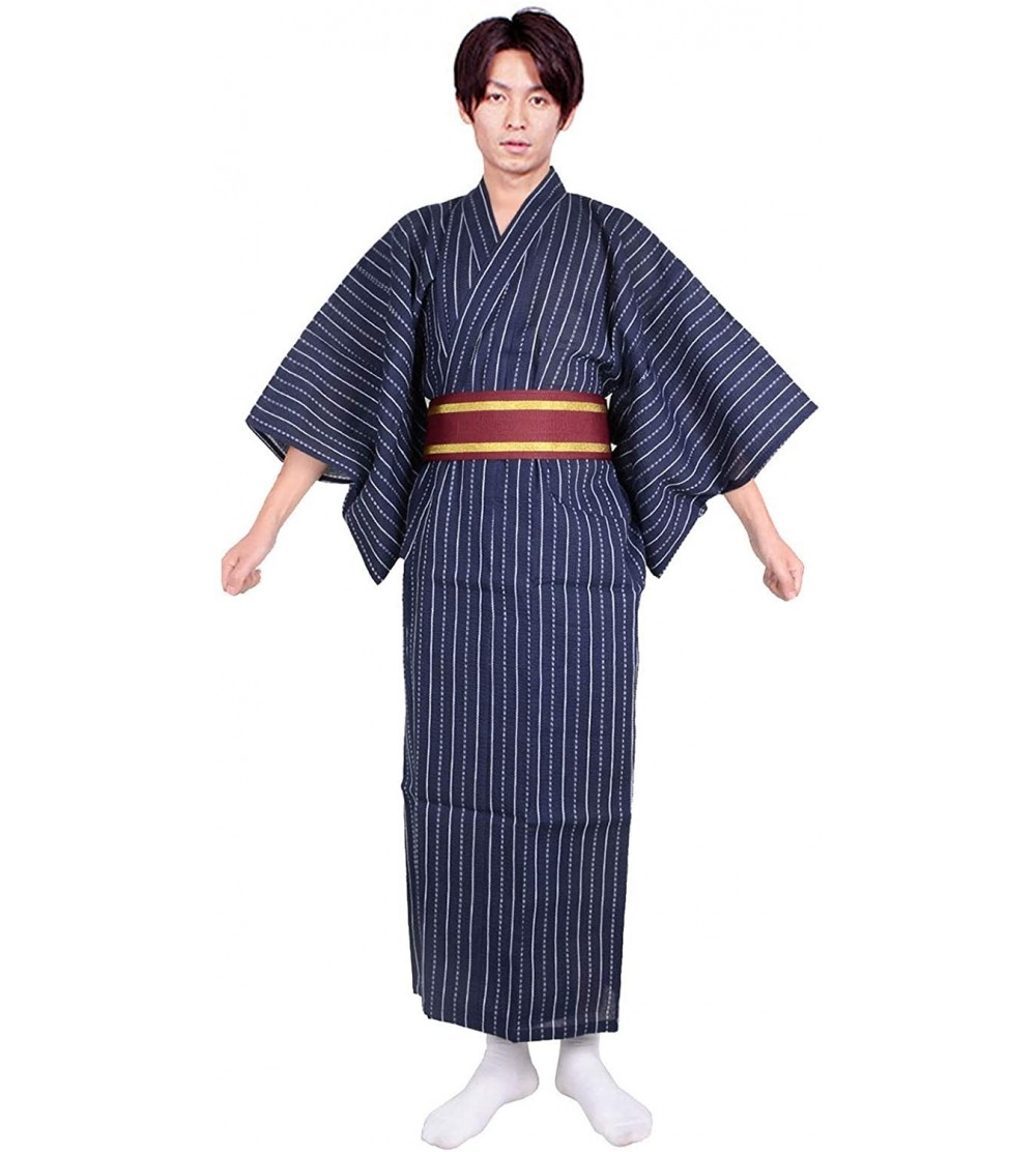 Robes Men's Japanese Traditional Kimono Robe Long Sleeve Spa Bathrobe Easy Wearing Yukata Sleepwear Nightgown Unisex OBI Belt...