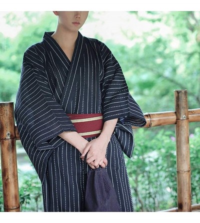 Robes Men's Japanese Traditional Kimono Robe Long Sleeve Spa Bathrobe Easy Wearing Yukata Sleepwear Nightgown Unisex OBI Belt...