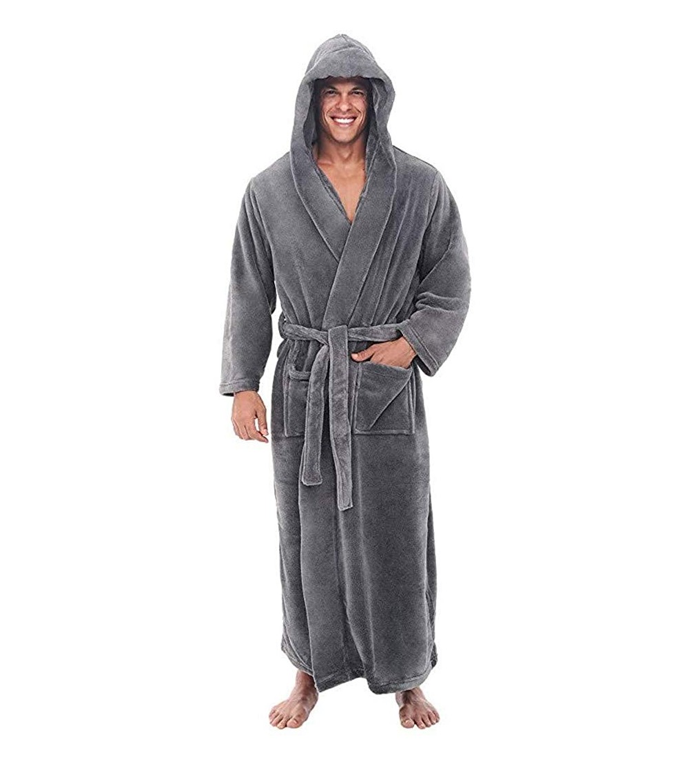 Robes Men's Big and Tall Full Length Long Bathrobe House Coat Pajamas - Gray - C7193GN9CKM $24.27