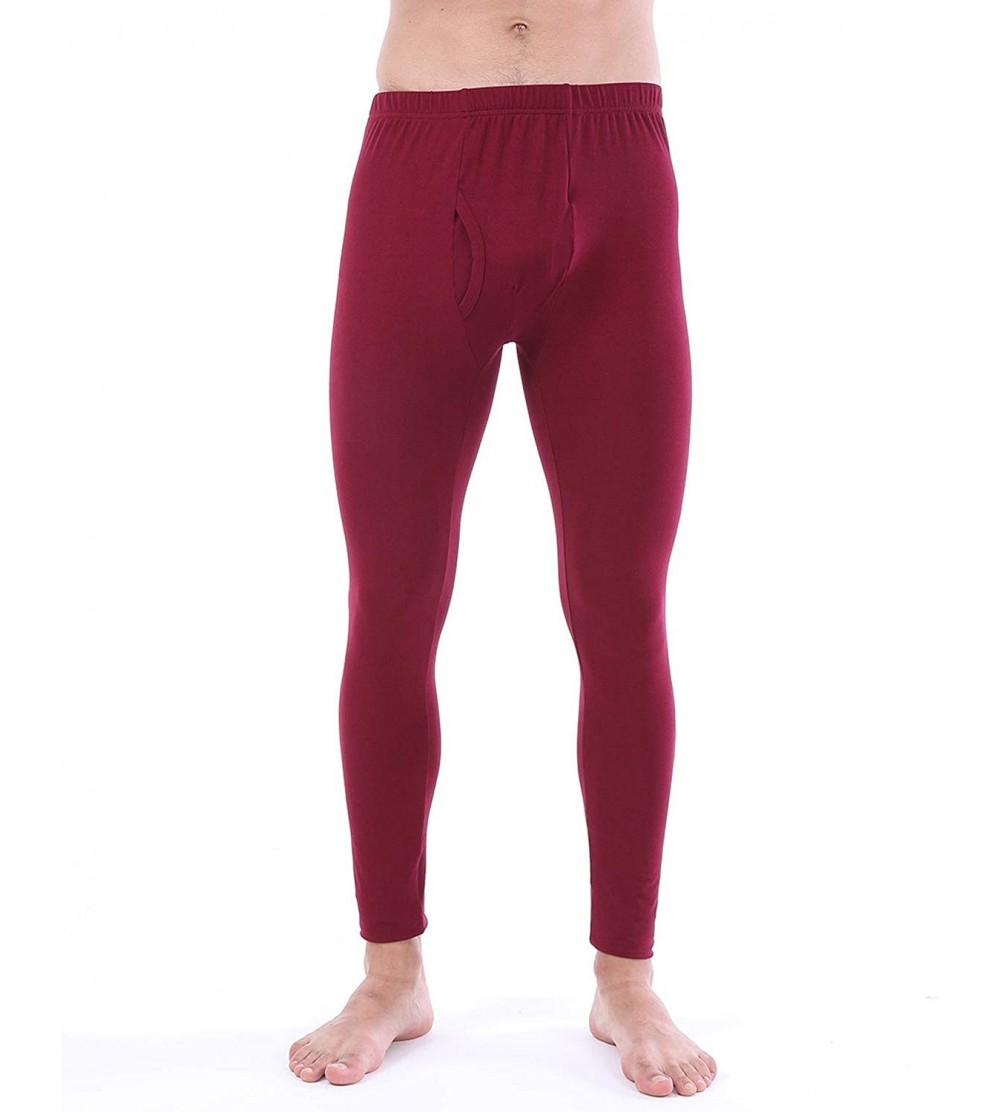 Thermal Underwear Mens Thermal Underwear Pants Long Johns Leggings Classic Base Layer Bottoms - Microfiber Wine Red - CI18XDM...