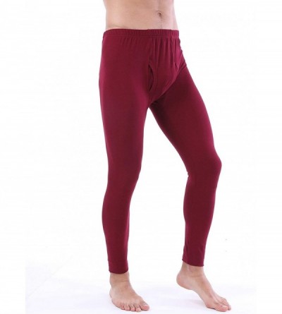 Thermal Underwear Mens Thermal Underwear Pants Long Johns Leggings Classic Base Layer Bottoms - Microfiber Wine Red - CI18XDM...