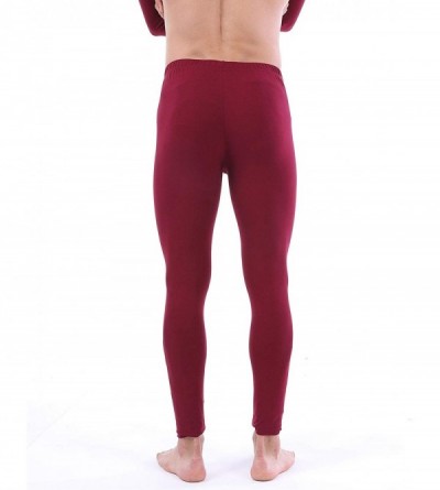 Thermal Underwear Mens Thermal Underwear Pants Long Johns Leggings Classic Base Layer Bottoms - Microfiber Wine Red - CI18XDM...