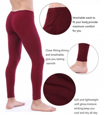 Thermal Underwear Mens Thermal Underwear Pants Long Johns Leggings Classic Base Layer Bottoms - Microfiber Wine Red - CI18XDM...