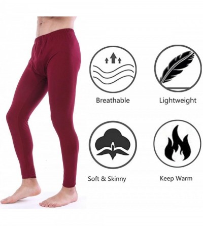 Thermal Underwear Mens Thermal Underwear Pants Long Johns Leggings Classic Base Layer Bottoms - Microfiber Wine Red - CI18XDM...