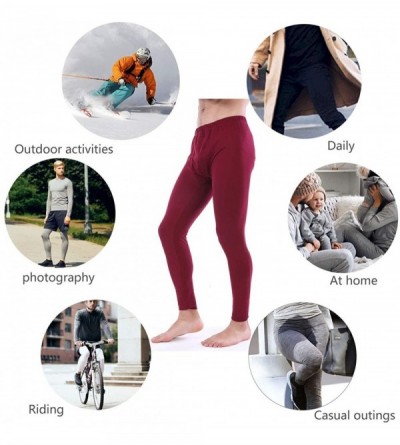 Thermal Underwear Mens Thermal Underwear Pants Long Johns Leggings Classic Base Layer Bottoms - Microfiber Wine Red - CI18XDM...