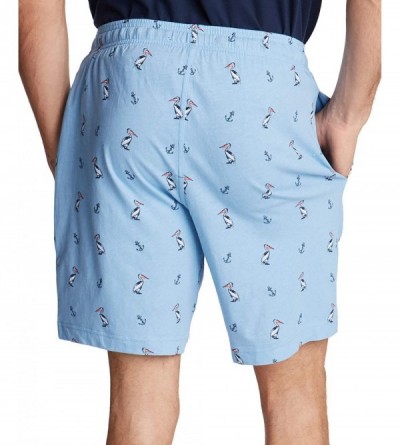 Sleep Bottoms Men's Soft Knit 100% Cotton Elastic Waistband Sleep Lounge Short - Porthole Blue - CT18IOXOXEW $21.90