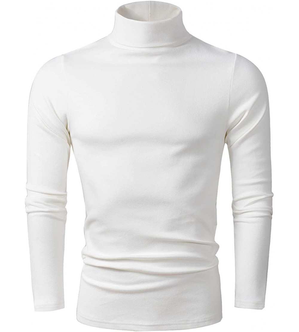 Thermal Underwear Men's Soft Cotton Turtleneck Tops Basic Layering Thermal Tee - Ivory - C618Y3YTZ92 $23.02