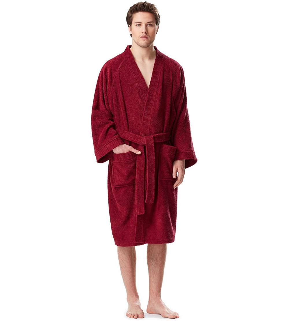 Robes Men's Short Kimono Bathrobe Turkish Cotton Terry Cloth Robe - Burgundy - CA11LXFV3FT $34.45