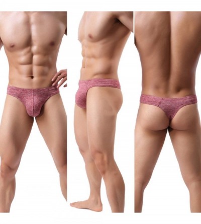 G-Strings & Thongs Men's Sexy Stretchy Bulge Pouch T-Back Thongs Underwear G-String Undies - 3 Pack-black/Purple/Red - CH18L6...